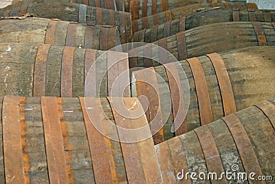 Whisky Barrels at Distillery in Scotland UK Stock Photo