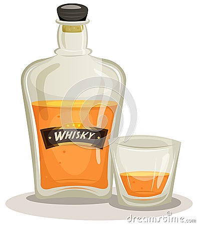 Whisky Bottle And Glass Vector Illustration