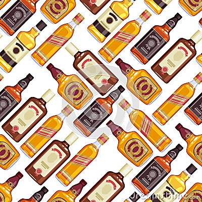 Whisky bottles seamless pattern background. Vector Illustration