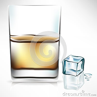 Whisky glass with ice cube Vector Illustration