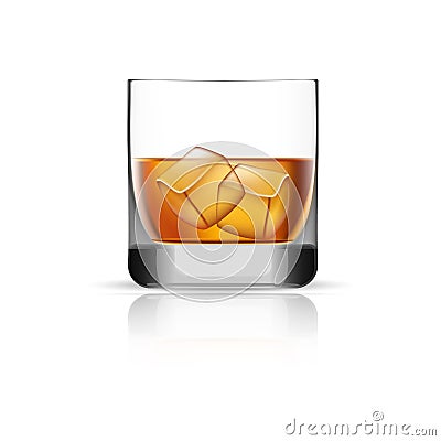 Whisky glass ice cubes icon, realistic style Vector Illustration