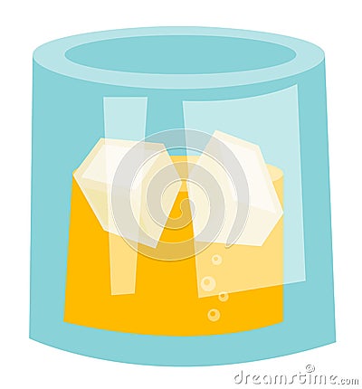 Whisky glass with ice cubes vector cartoon. Vector Illustration