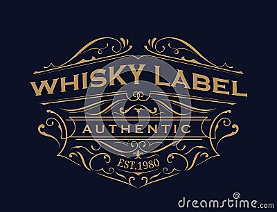 Whisky label antique typography vintage frame logo design Vector Illustration