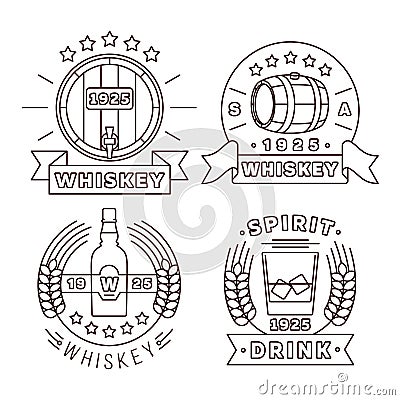 Whisky logo set thin line style. Vector alcohol drinks modern labels for pub and bar Vector Illustration