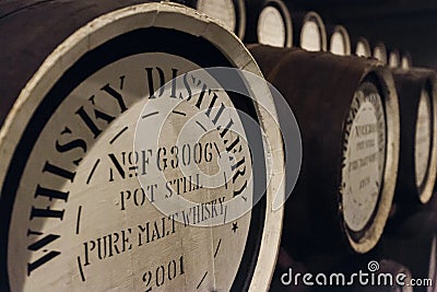 Whisky oak barrels Stock Photo
