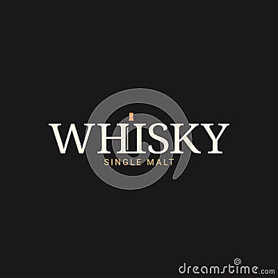 Whisky or whiskey logo with whiskey bottle Vector Illustration