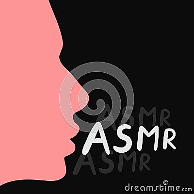Whispering girl silhouette and ASMR quote Vector Illustration