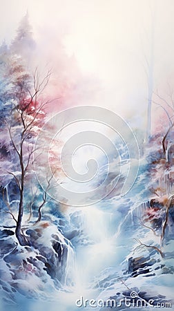 Whispering Secrets of Ancient Winters: Magical Watercolor Realm AI Generated Cartoon Illustration