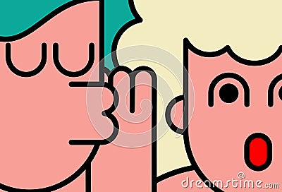 She whispers in ear pop art liner style. To speak in secret. Whisper, gossip. Dissolve rumors Vector Illustration