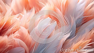 Whispers of Elegance: Delicate Orange and Pink Feathers in Soft Harmony - Generative AI Stock Photo