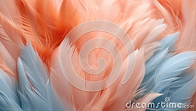 Whispers of Elegance: Delicate Orange and Pink Feathers in Soft Harmony - Generative AI Stock Photo