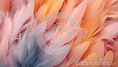 Whispers of Elegance: Delicate Orange and Pink Feathers in Soft Harmony - Generative AI Stock Photo