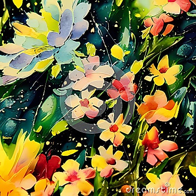 Whispers of Spring - A Delicate Abstract Floral Watercolor with Nature's Seasonal Beauty Stock Photo