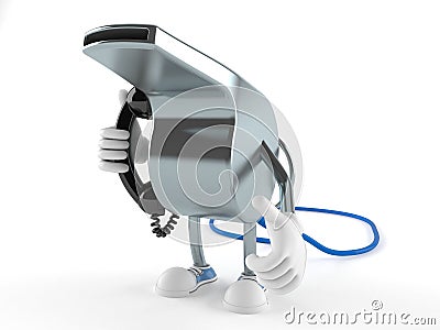 Whistle character holding a telephone handset Stock Photo