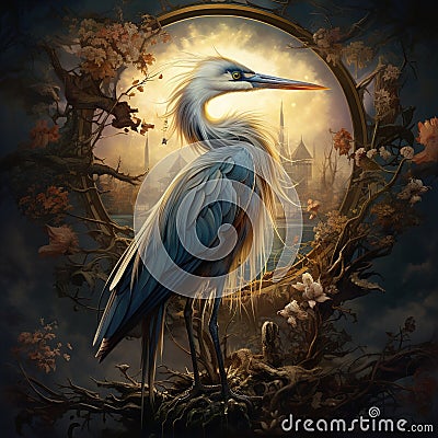 Ai Generated illustration Wildlife Concept of Whistling Heron Syrigma sibilatrix bird with evening sun Pantanal Brazil Cartoon Illustration