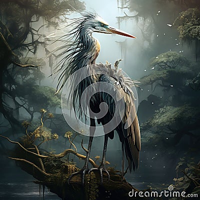 Ai Generated illustration Wildlife Concept of Whistling Heron Syrigma sibilatrix bird with evening sun Pantanal Brazil Cartoon Illustration