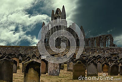 Whitby abbey and cemetery Stock Photo