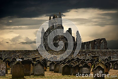 Whitby abbey and cemetery Stock Photo