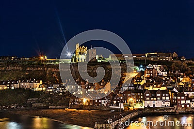 Whitby and the Abbey at night Editorial Stock Photo