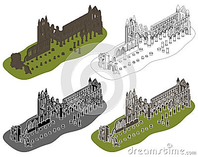 Whitby abbey in perspective view Vector Illustration