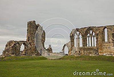 Whitby, the Abby - a view of the ruins and the meadows. Stock Photo