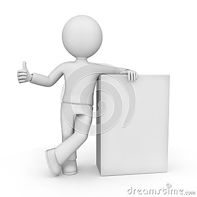 White 3D Figure with Blank Box Stock Photo