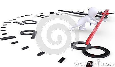 White 3d man pushing second hand watches Stock Photo