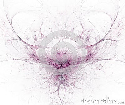 White abstract background with circle petals texture. Purple symmetrical fractal flower shaped pattern. Stock Photo
