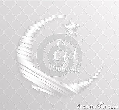 White abstract crescent ribbon moon holiday symbol islam Vector Illustration