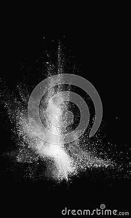 white abstract dust overlay texture powder splash overlay explosion on black Stock Photo