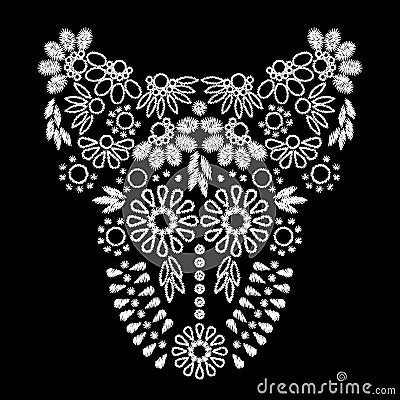 White abstract embroidery artwork design for neckline clothing Vector Illustration