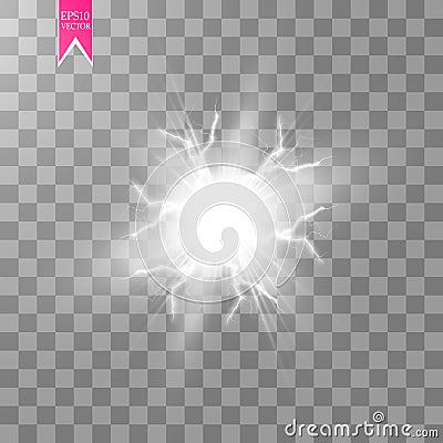 White abstract energy shock explosion special light effect with spark. Vector glow power lightning cluster. Electric Vector Illustration