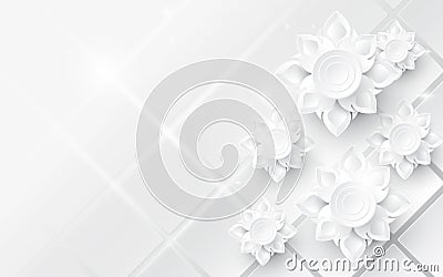 White abstract flowers asian pattern background. Vector Illustration