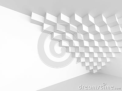 White Abstract Futuristic Architecture Background. Cubes Geometric Design Stock Photo