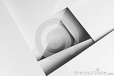 White abstract geometric background with crossing white flat surfaces, lines, angles, shadows and perspective as funnel in strict. Stock Photo