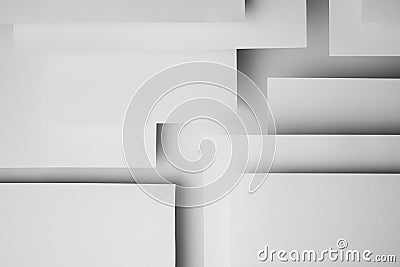 White abstract geometric background with fly white surfaces as monochrome stylish pattern with rectangles, horizontal parallel. Stock Photo