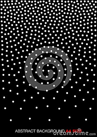 White Abstract Gradient Halftone Dots on black Background, a4 format. A4 size. Vector Illustration