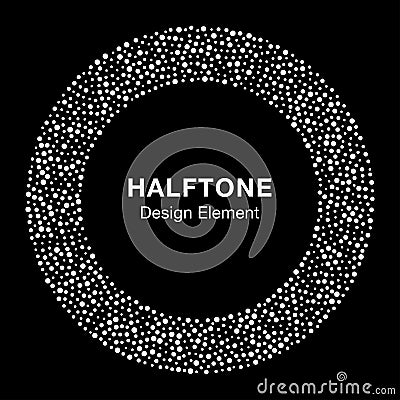 White Abstract Halftone Circle Logo Design Element on black background Vector Illustration