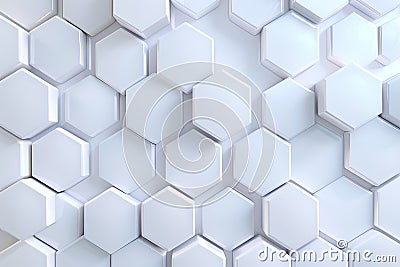 white abstract hexagon geometric background soft shadows, , 3d render, simple honeycomb pattern Stock Photo