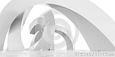 White abstract modern design curve architecture 3d render illustration concrete material geometric shapes Cartoon Illustration