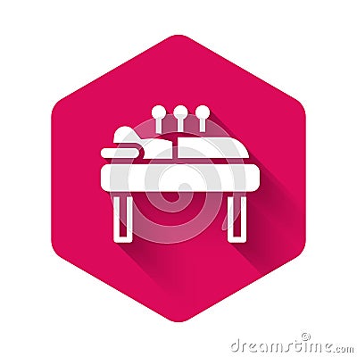 White Acupuncture therapy icon isolated with long shadow. Chinese medicine. Holistic pain management treatments. Pink Vector Illustration