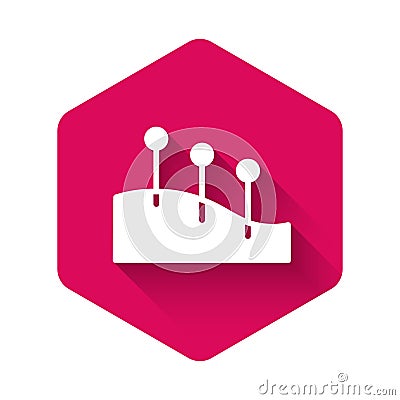 White Acupuncture therapy icon isolated with long shadow. Chinese medicine. Holistic pain management treatments. Pink Vector Illustration