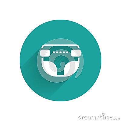 White Adult diaper icon isolated with long shadow. Green circle button. Vector Stock Photo