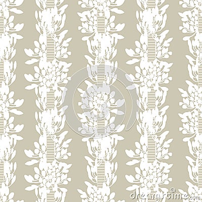 White african lily flower stripes with ribbon summer floral seamless vector pattern on beige background for fabric Vector Illustration