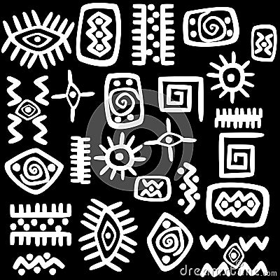 White African motifs set over black background Stock Photo