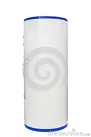 White air source heat pump water heater isolated on a white background. Including clipping path. Stock Photo