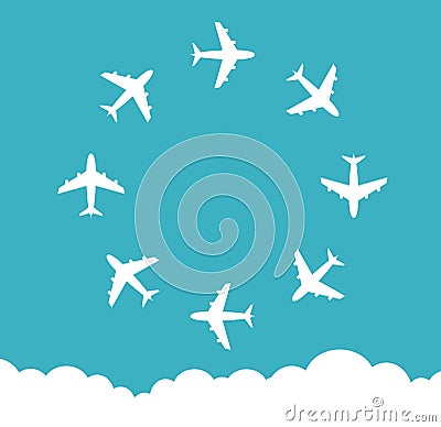 White airplanes inside a ring. Vector Illustration