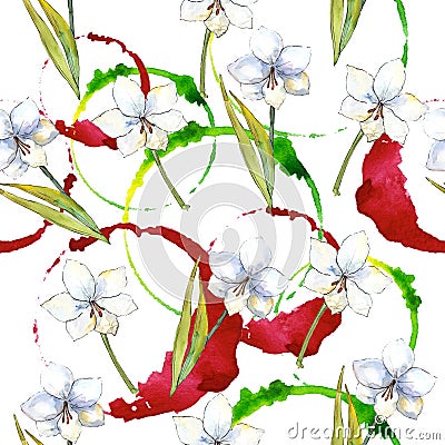 White amaryllis. Floral botanical flower. Seamless background pattern. Stock Photo