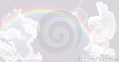 White Angel on the sky with rainbow Stock Photo