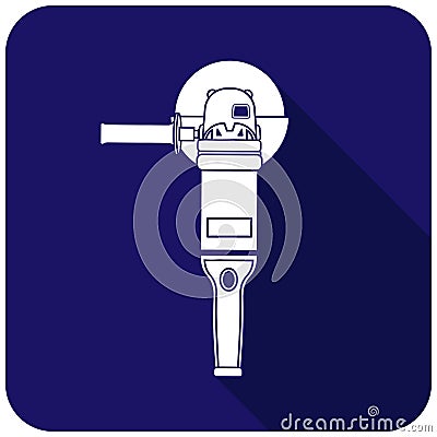White angle grinder icon on a blue background Vector Illustration
